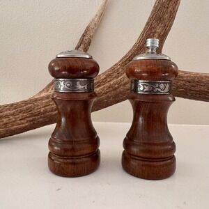 Catalina Wood Salt Shaker and Pepper Mill Grinder Set Forged Steel Gear Brown
